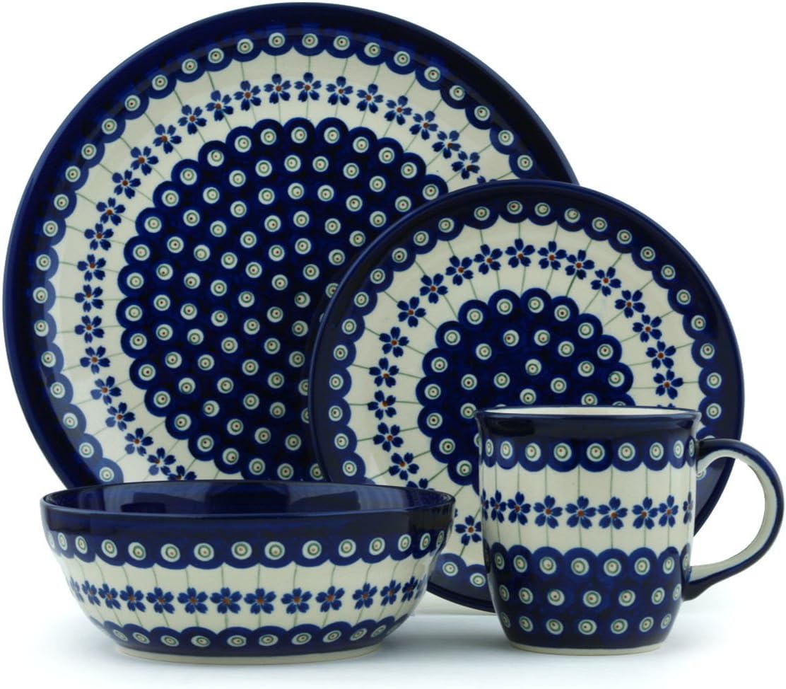 Polish Pottery 4 pc Place Setting (10¾" dinner plate, 7½