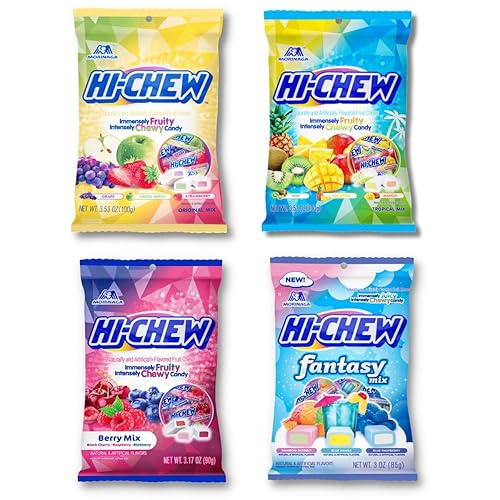 Hi Chew Candy Variety Pack - 4 Different New Assorted Flavors Fantasy Mix, Original Mix, Tropical Mix Sweet and Sour Flavor, Japanese Candy Pack of 4 (Variety 4 Pack)