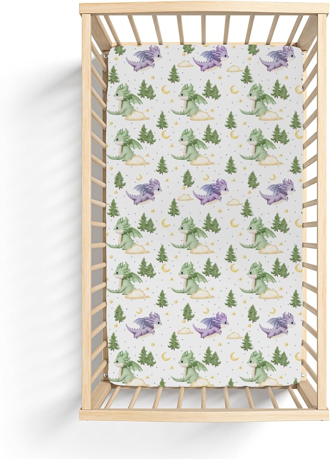 Fantasy Dragons Baby Crib Sheets for Boy Girl 28"x52" Fairytale Dragon Stars Trees Moon Clouds Soft Snug Fitted Crib Mattress Cover Cute Animal Nursery Baby Sheet for Crib & Toddler Bed Mattresses