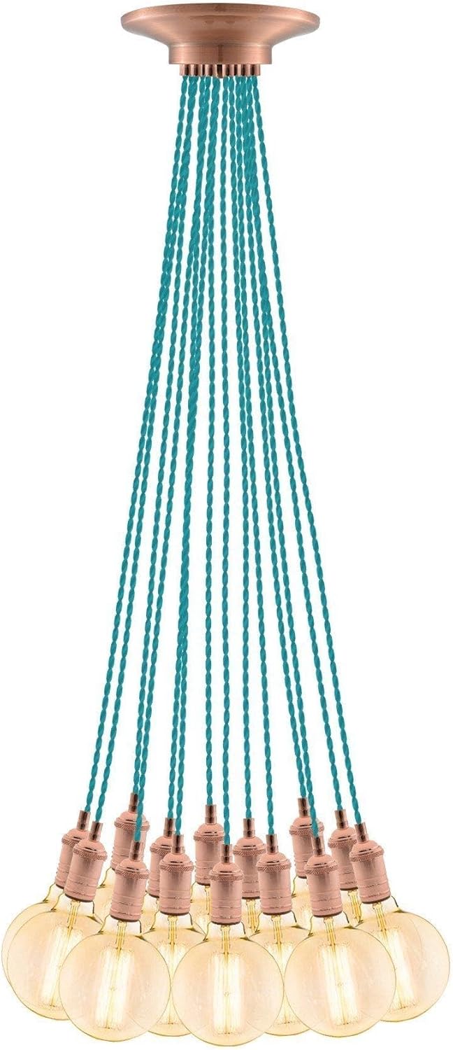 Turquoise Hanging Light Fixture. Eclectic Turquoise w/Vintage Copper 3 Pendant Chandelier
