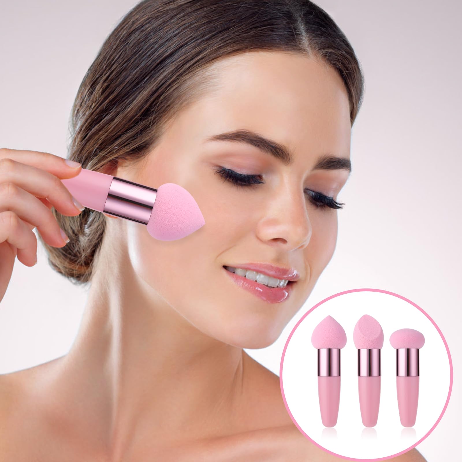 Sibba Make Up Schwammhalter Puderquaste 6 Stück Beauty Mixer Mischapplikator Pilze Foundation Pinsel Gesichts Creme Griff Pinsel Kosmetikkopf Kleiner Rouge Make Up Set Concealer (Rosa, Beige)