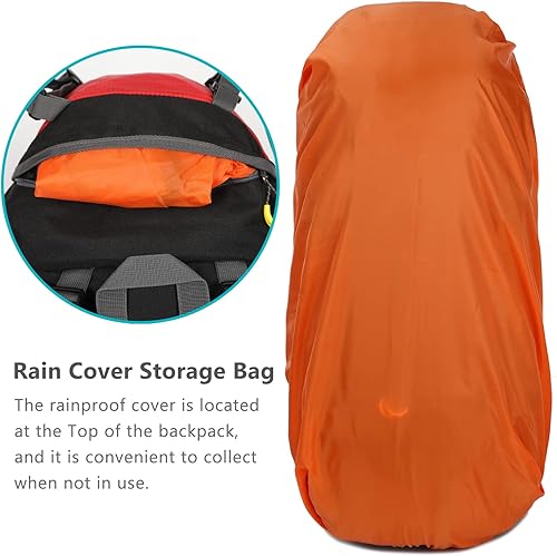 Miniatura 6 de 70L senderismo mochila camping mochila mochilero, montañismo mochila con cubierta de lluvia 65L+5L, Rojo -, Mochilas de viaje