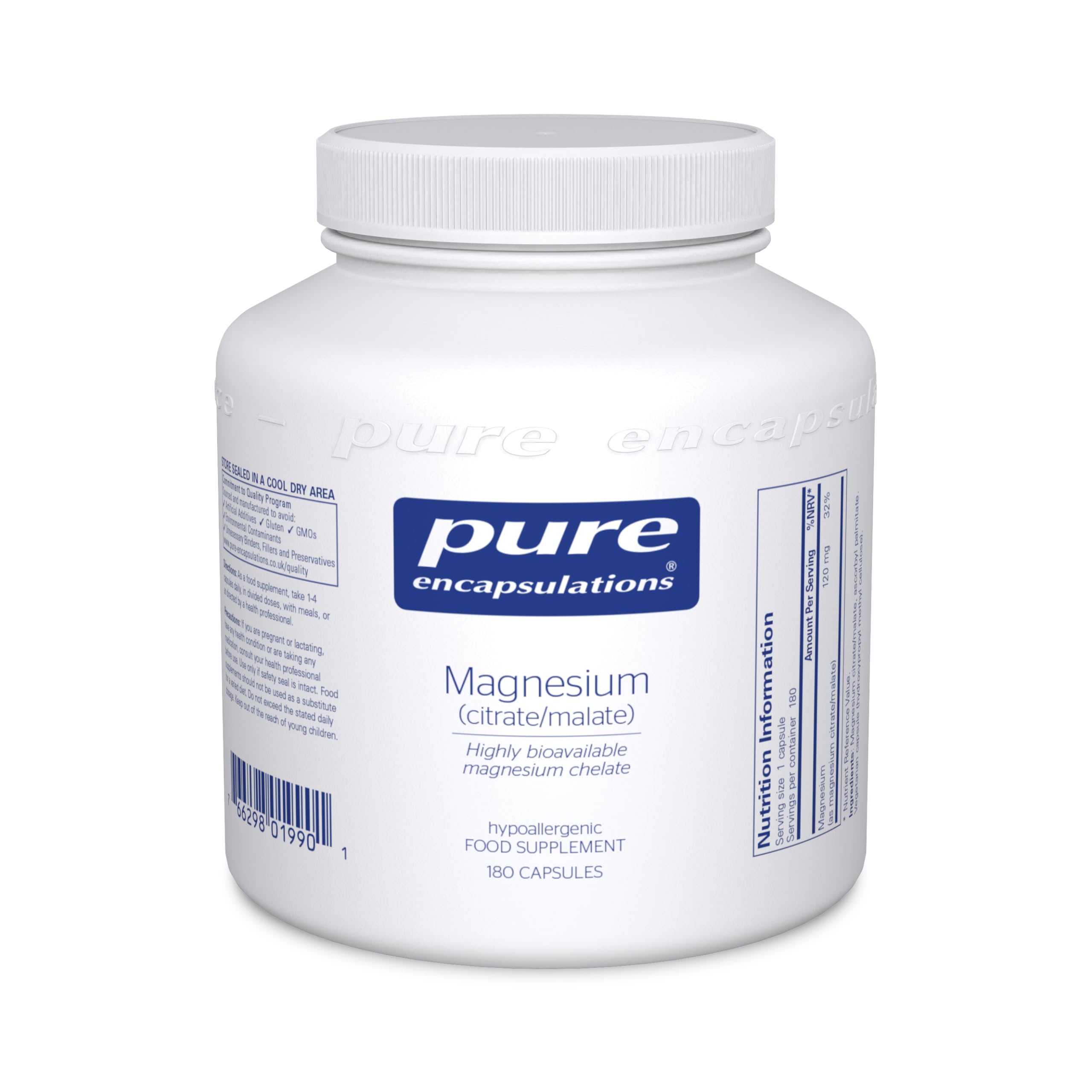 Pure EncapsulationsMagnesium (Citrate/Malate) 120mg - Highly Bioavailable Magnesium Chelate - 180 Capsules