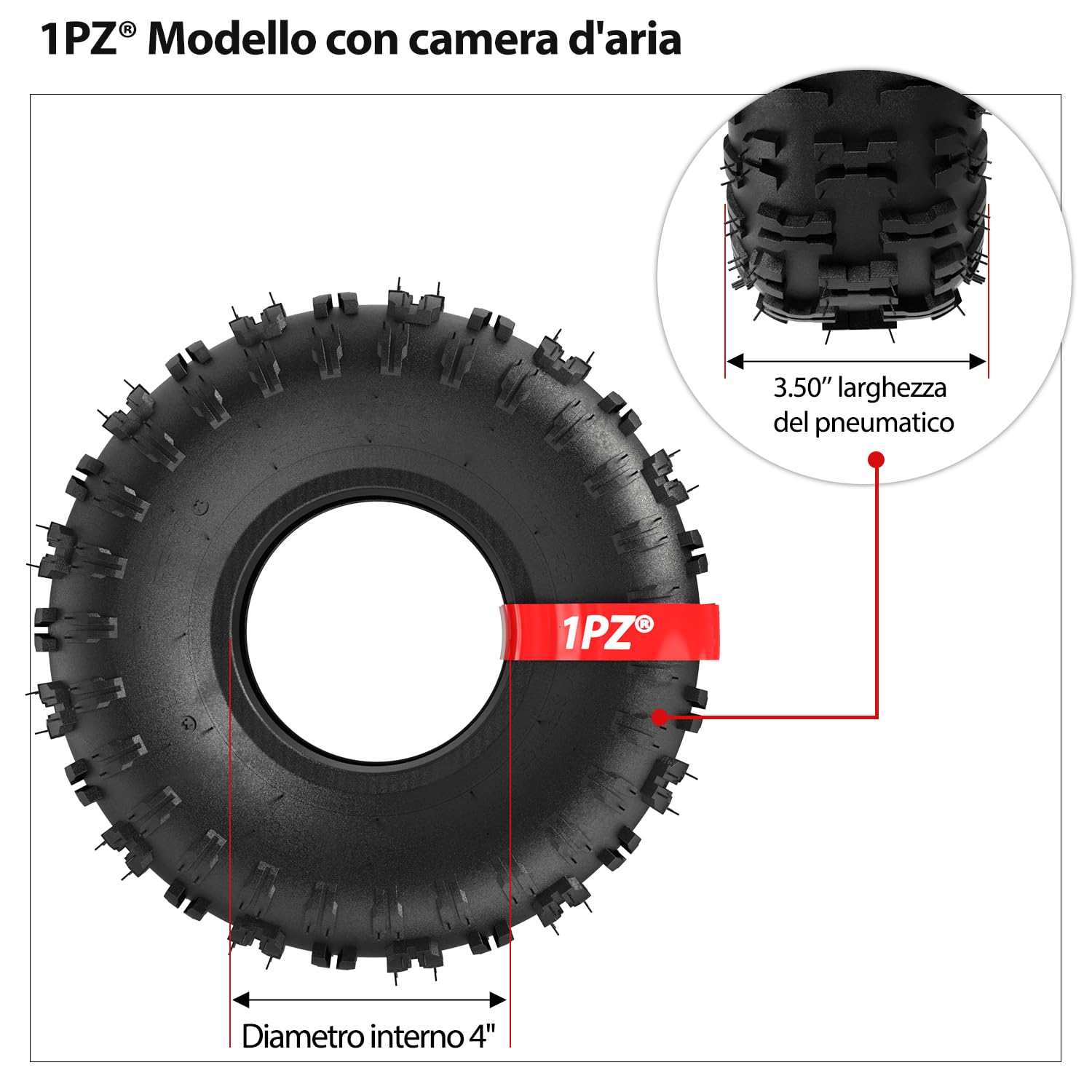 1PZ IT1-C5F 4.10/3.50-4 4PR Pneumatico con Camera d'Aria Compatibile con Carrelli da Trasporto, Rimorchi, Carrelli da Giardino a 4 Ruote Giardino Spazzaneve Tosaerba Generatore Moto Scooter