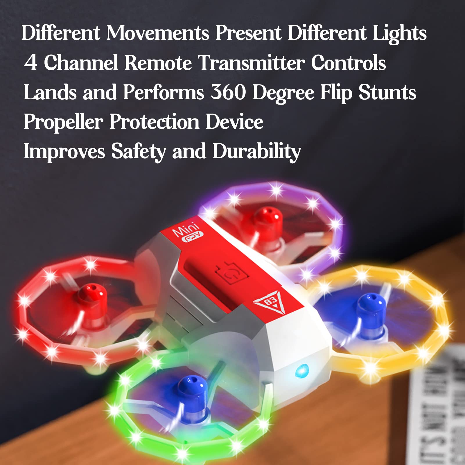 Mini Drone para Niños, Luz LED Controlado por Voz 4 Canales de Control Remoto RC Mini Drone Hélice de Protección RC Quadcopters con 3D Flips para Niños y Niñas, Principiantes (3 batería)