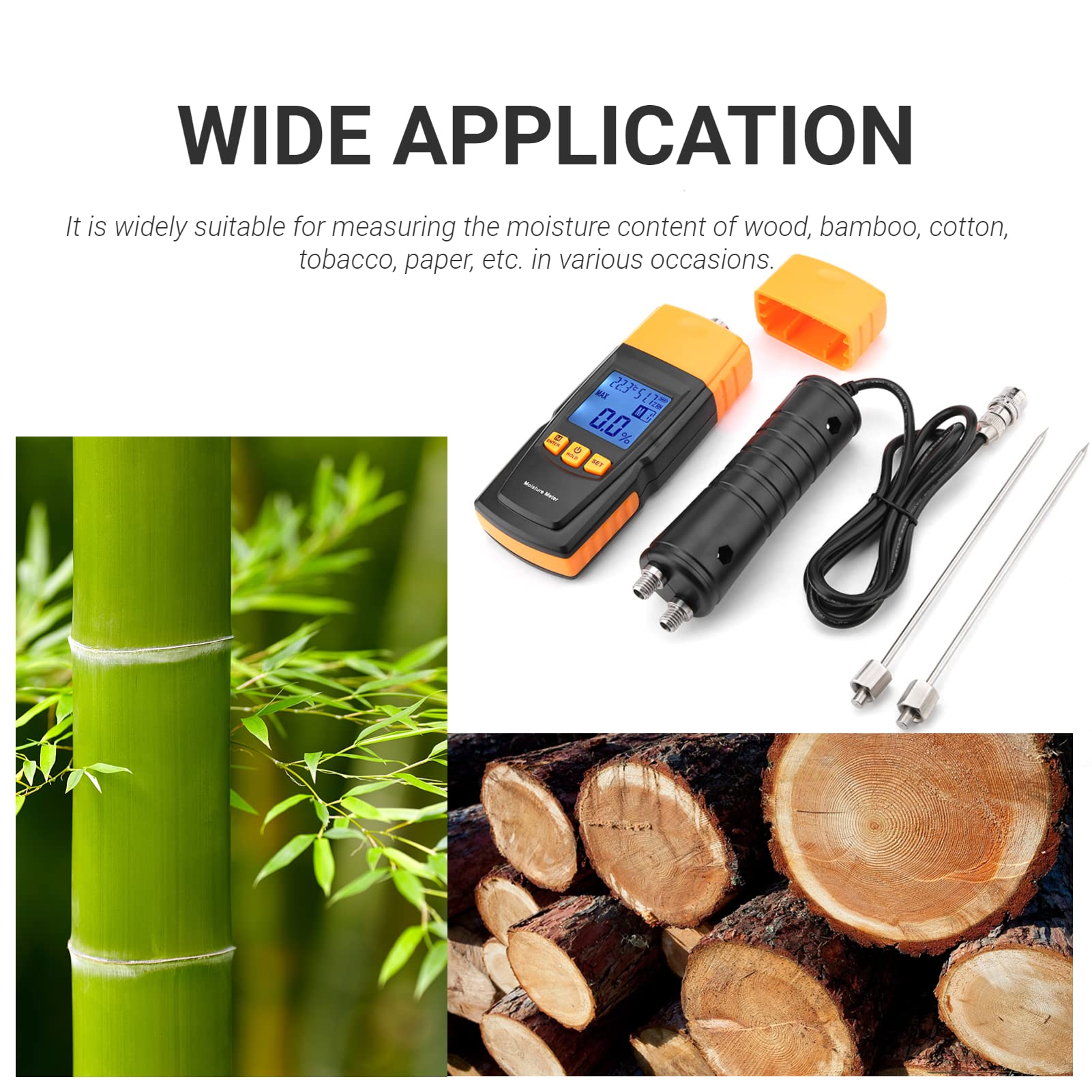 Jectse Medidor digital de humedad de madera, GM620, pantalla LCD ajustable, medidor de humedad para leña, madera, bambú, algodón, papel, detector de humedad de -10-60 ℃