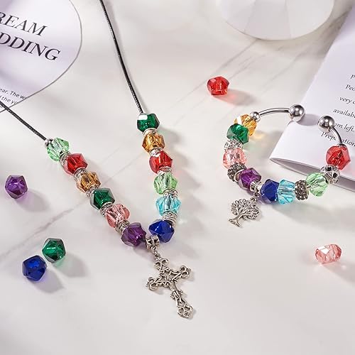 Miniatura 3 de Craftdady Cuentas de agujero grande de resina poligonal, 120 cuentas europeas espaciadoras facetadas, cuentas deslizantes para cuero, cadena de