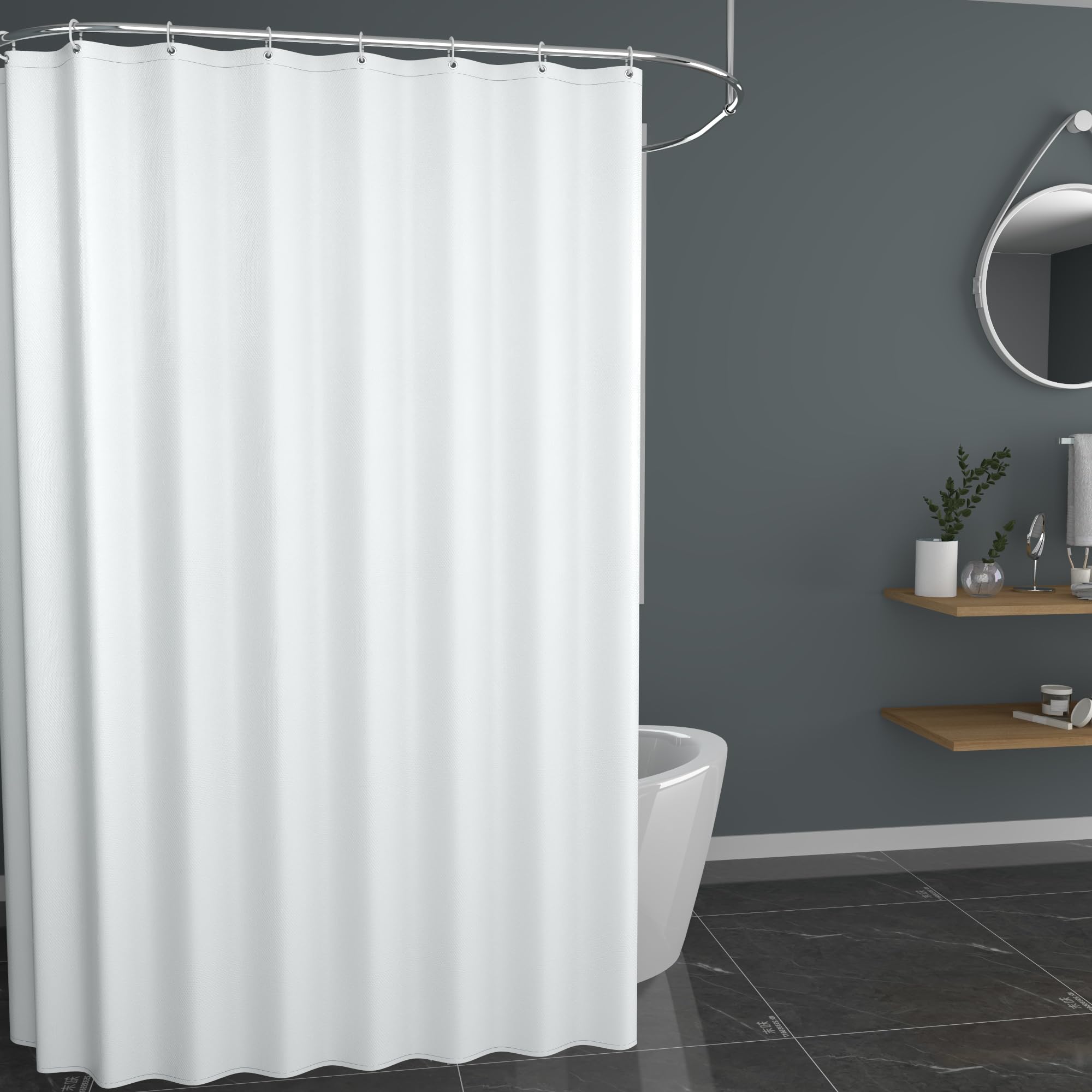 GOOPOOL Cortina de Ducha, Cortinas de Baño Poliester Lavable, Cortina Bañera Secado Rápido con 16 x Ganchos, Cortina Ducha Dobladillo Ponderado, Cortina Baño 240x200 CM Blanco