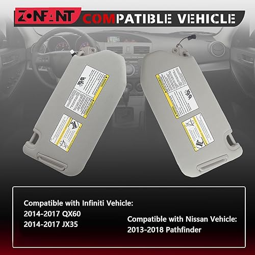 Miniatura 3 de ZONFANT Parasol gris para el lado izquierdo del conductor y del pasajero derecho con lámpara sin techo corredizo compatible con Infiniti QX60 JX35