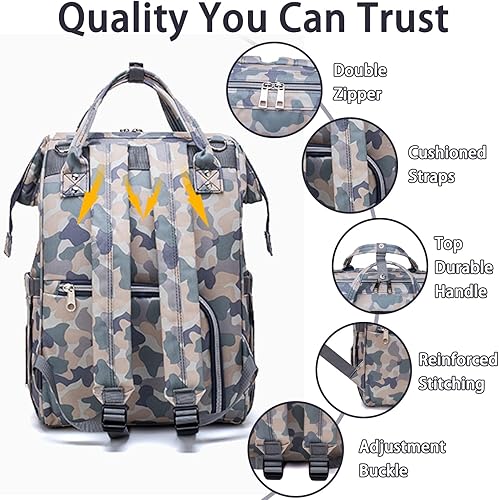 Miniatura 4 de Mochila de pañales con estampado de vaca con cochecito para mujer, bolsa de pañales de viaje impermeable para el cuidado del bebé, Camo, Moderno