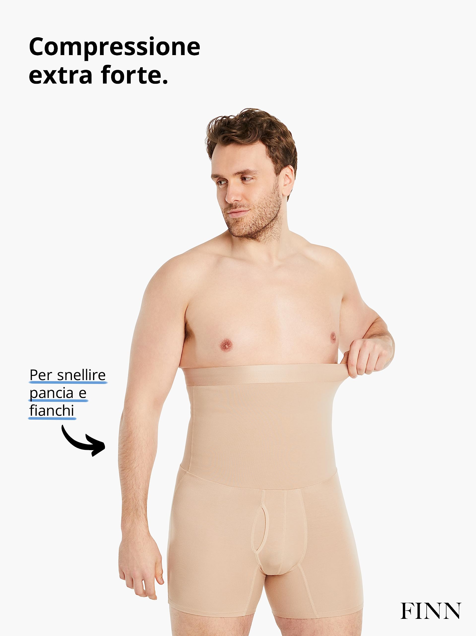 FINN Mutanda Contenitiva per Uomo con Effetto Pancia Piatta - Boxer Modellante a Vita Alta in Cotone - Guaina Contenitiva