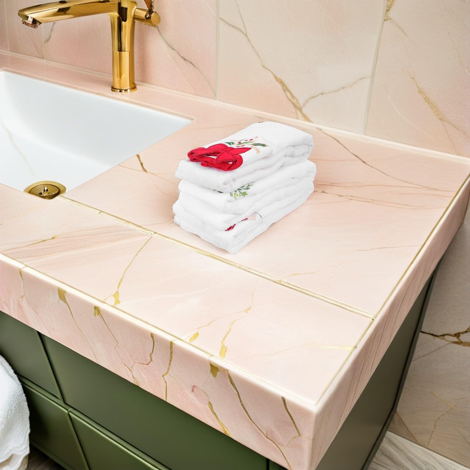 Artibetter 3 pezzi Asciugamani Natalizi in Cotone Ricamati Morbidi e Assorbenti Decorazioni Festive per Cucina e Bagno Lavabili in Lavatrice Stile Elegante per Feste