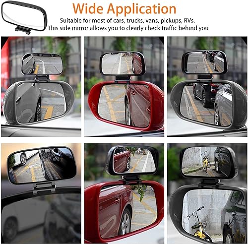 Miniatura 7 de YUENTOEN Espejo de punto ciego, espejo lateral, espejo gran angular, vidrio HD, convexo, rotación de 360 grados, espejo auxiliar trasero para
