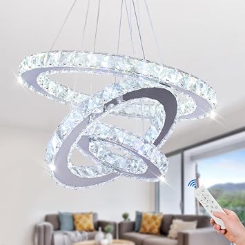 3-Ring Crystal Pendant Light, Adjustable LED, Dimmable