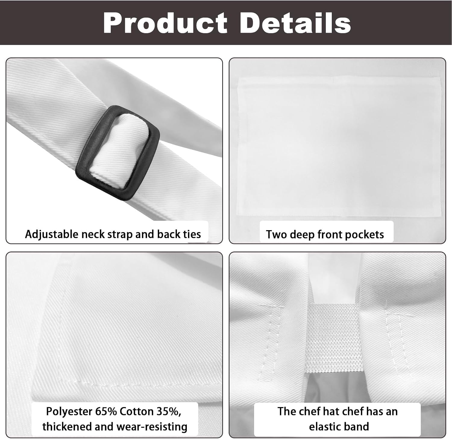 Chef Apron and Hat Set, Chef Hat and Kitchen Apron with Front Pockets for Adult thumbnail