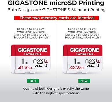 GIGASTONE Gaming Plus Micro SD Card 1TB + SD Adapter Compatible with Nintendo Switch 1 Steam Deck up to 150/120 MB/s. MicroSDXC Memory Card UHS-I A1 U3 V30 Class 10 4K UHD Video