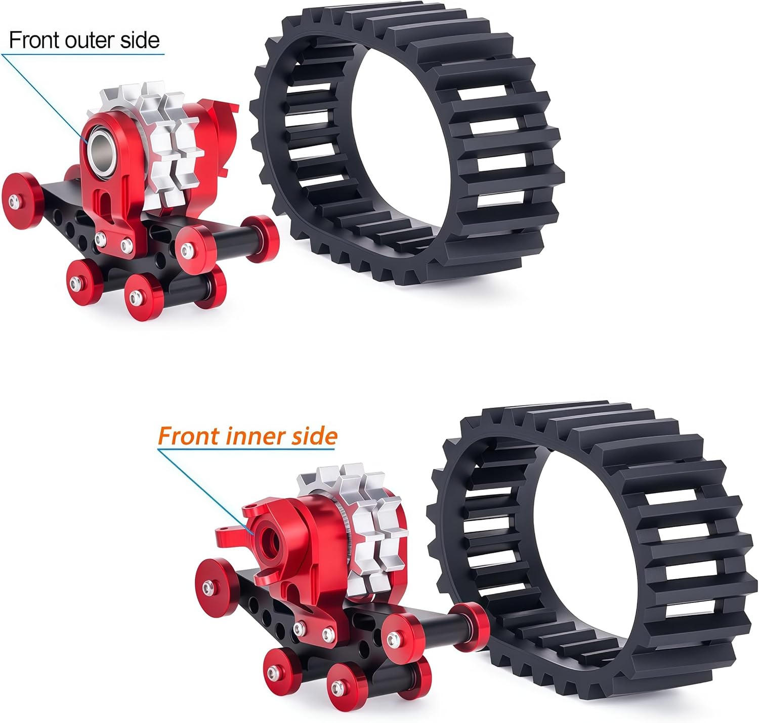 SCX24 Snow Tracks Wheels Set, 4PCS RC Tracked Wheels Track Conversion Kit for 1/24 Scale Axial SCX24 Crawler, Aluminum & Rubber Snow Sand Mud Track Upgrade (Silvery)