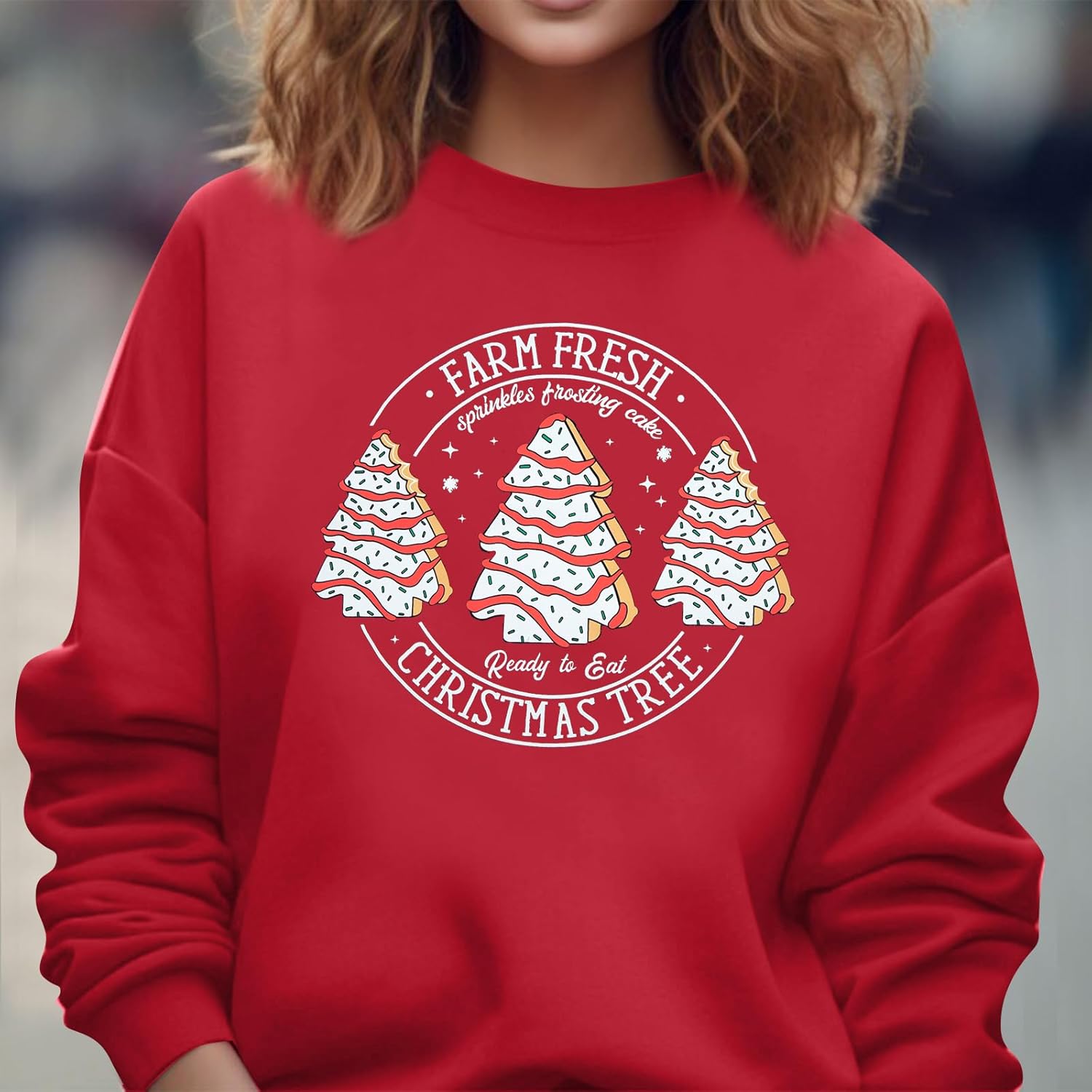 MOUSYA Farm Fresh Christmas Tree Cakes Sweatshirt Woman Christmas Crewneck Sweater Xmas Gifts Top Casual Long Sleeve Tops - Image 2