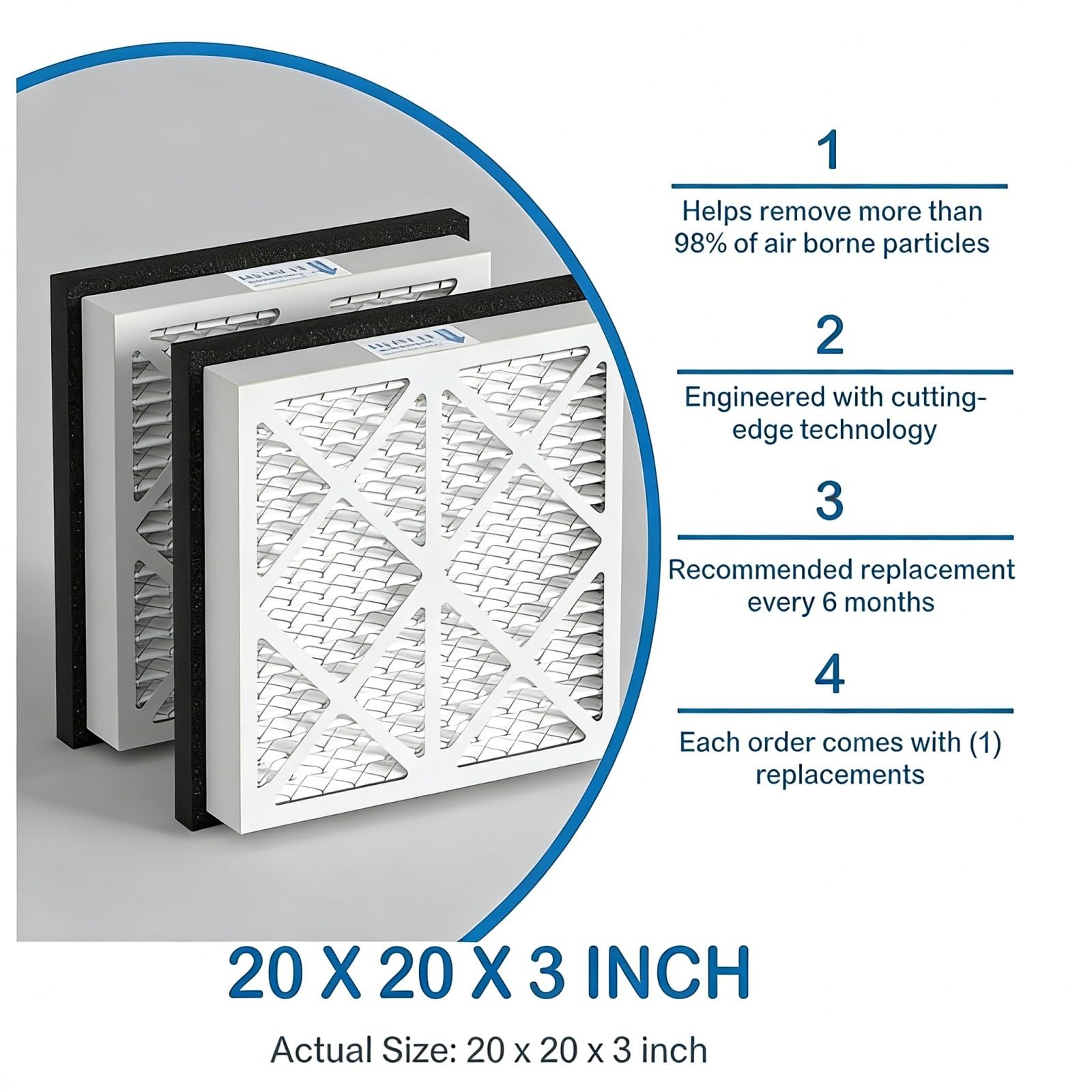 20x20x3 pollici 6 mesi piegato filtro dell'aria con filtro di cornice di carta spessa. Compatibile con Zephyr VGF serie. Filtro griglia aria di ritorno domestico 20x20x3(White 20x20x3)