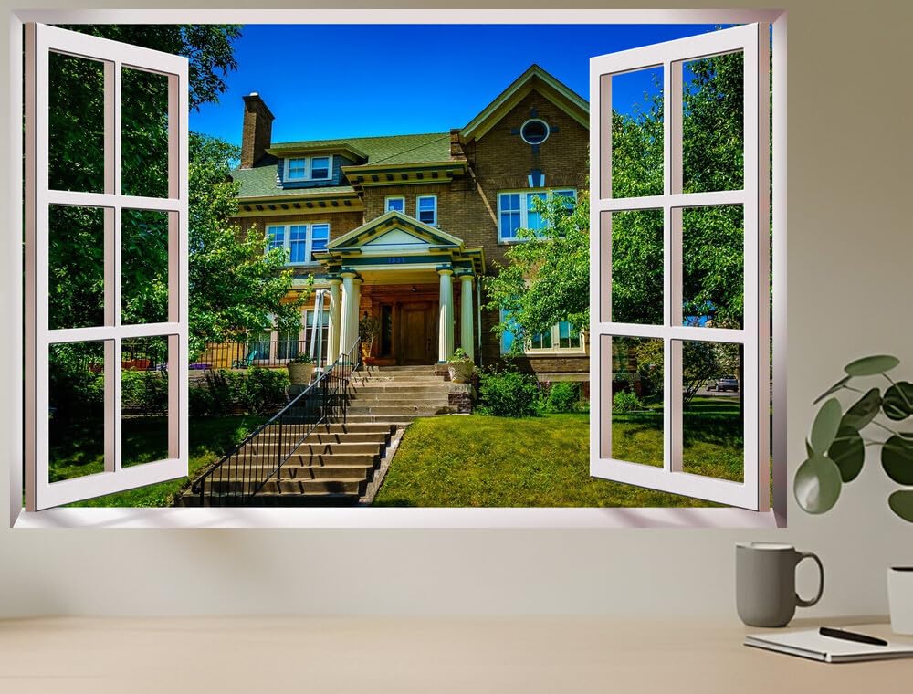 JVERF - JZZC12090 USA Houses McDonald House Duluth Minnesota Mansion| Self-Adhesive Open Window Wall Sticker