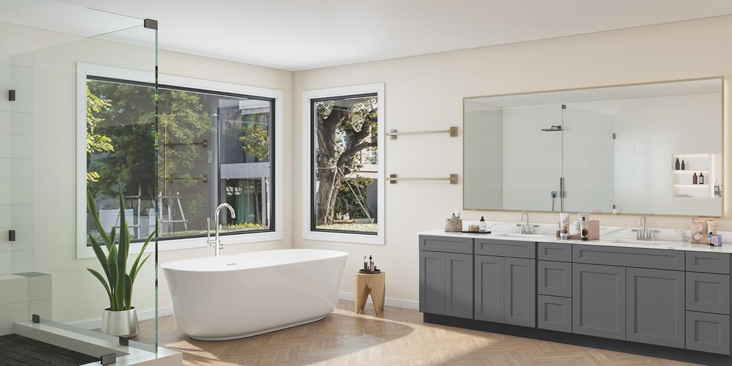 ROOMTEC Bathroom Cabinet, 27'' Free Standing Single Bathroom Vanity with 1 False Drawer and 2 Doors,Morden Bathroom Sink Vanity Storage Cabinet, Shaker Gray