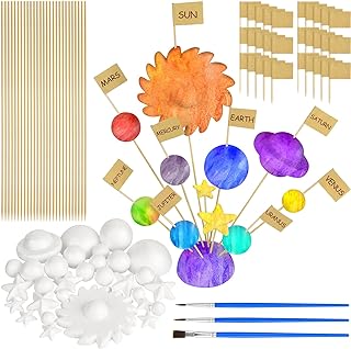 100 Pieces Solar System Model Foam Ball Kit Includes Mixed Sized Polystyrene Balls Toothpick Flag Bamboo Sticks Painting Brushes for School Science Project DIY Planet Handcraft