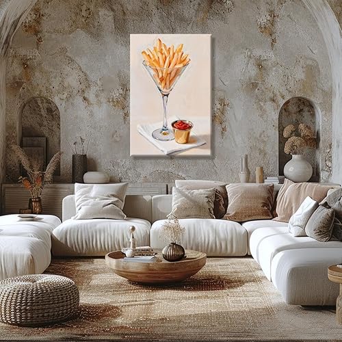 Miniatura 5 de Póster retro para pared de bar, papas fritas en Martini, para comida y bebida, divertido lienzo impreso, arte para decoración de carrito de bar,