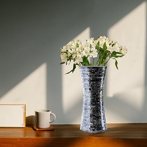 Miniatura 5 de HMRCYTE Jarrón de mosaico de vidrio, 11.6 jarrones de vidrio negro para centros de mesa de flores, decoración moderna con purpurina, jarrones de