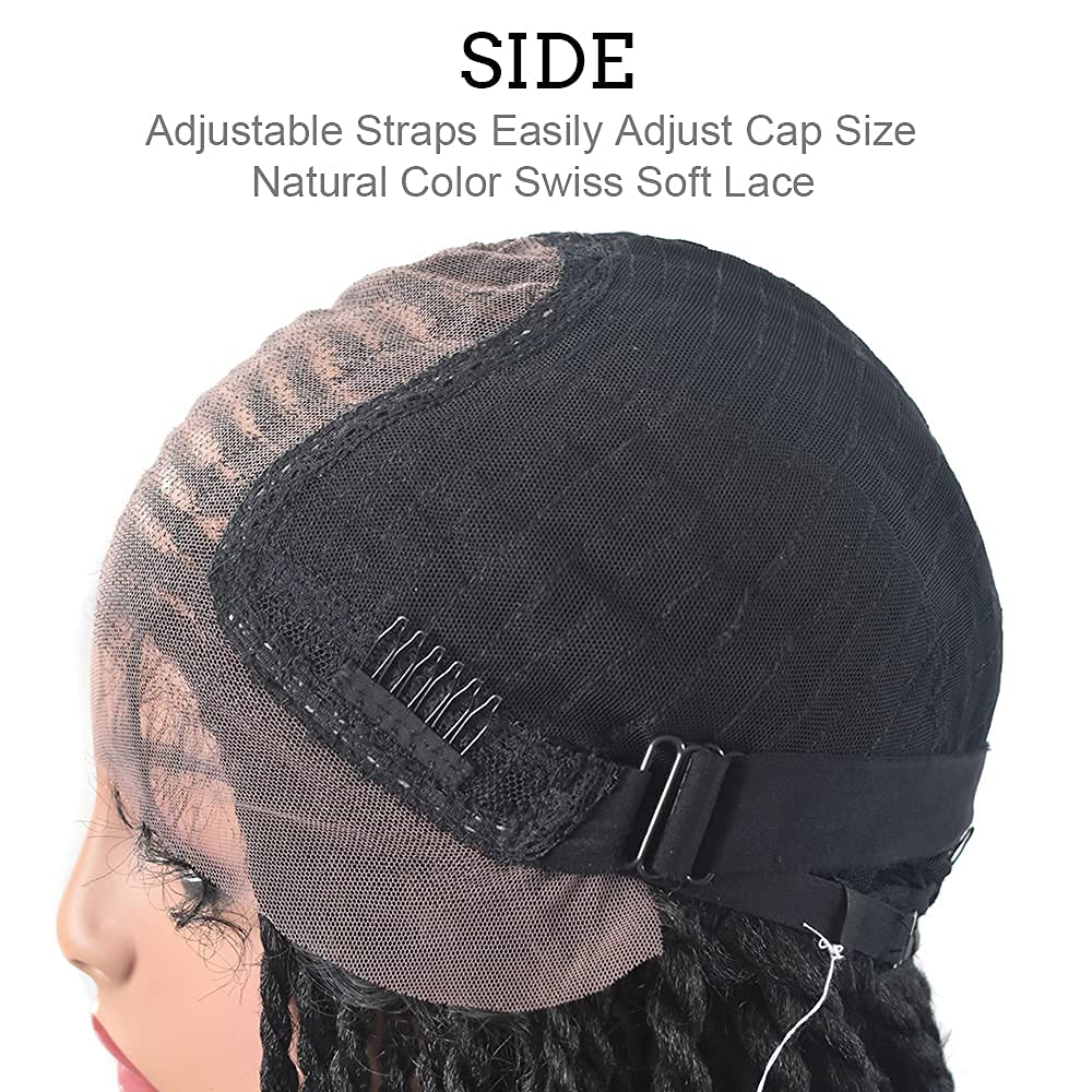 Hand Tied 6 1/2 inches x13 inches Lace Front Braids Cornrow Micro Twist Box Braided Wigs For Black Women 31 inch Long Synthetic Premium Quality Kanekalon Glueless Hair (#1B Black)