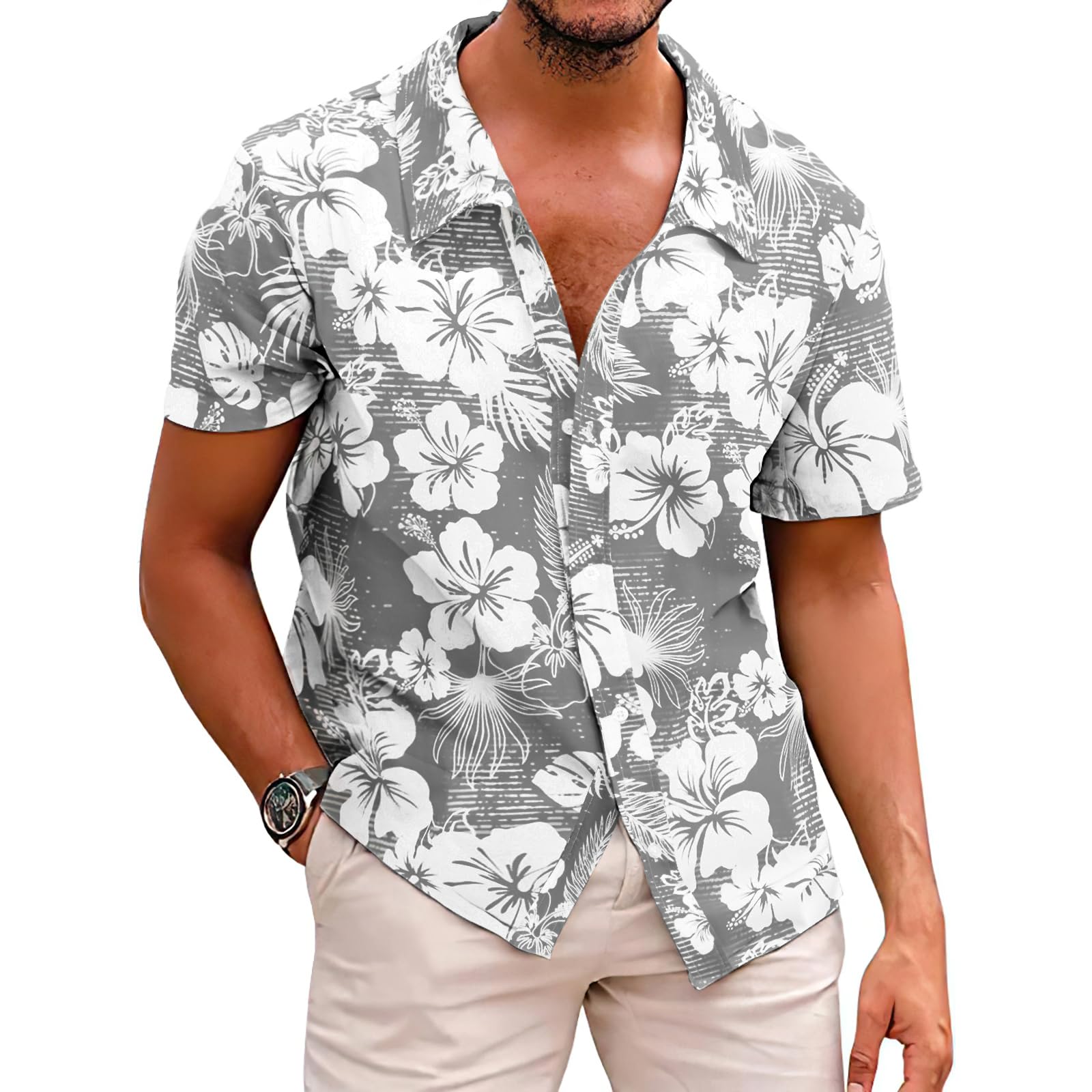 Men's Novelty Hawaiian Floral Shirt Summer Casual Button Down Tropical Holiday Beach Shirts
