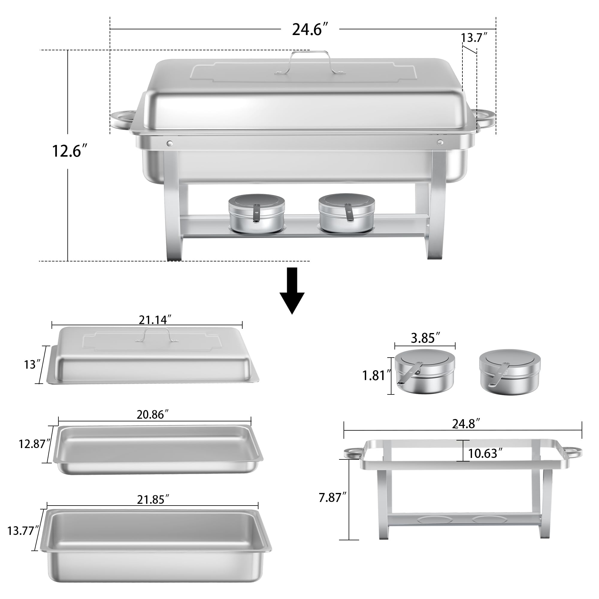 HARDURA Lot de 4 plats à frire et buffet en acier inoxydable de 9,5 l, design anti-fuite et pliable, isolation de plus de 4 heures, pour serveurs de buffet et chaufferettes, idéal pour la restauration