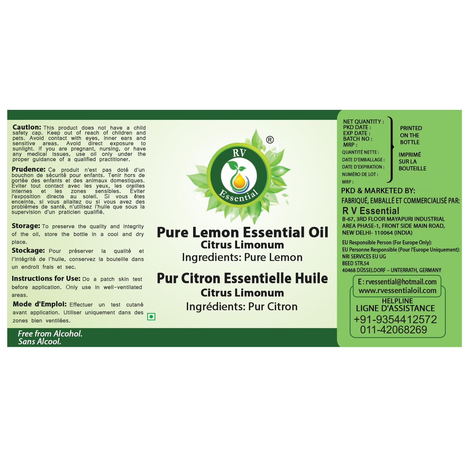 R V Essential Pura esencial de limón Aceite de 1250ml (42 oz)- Citrus limonum (100% puro y natural de Grado Terapéutico) Pure Lemon Essential Oil