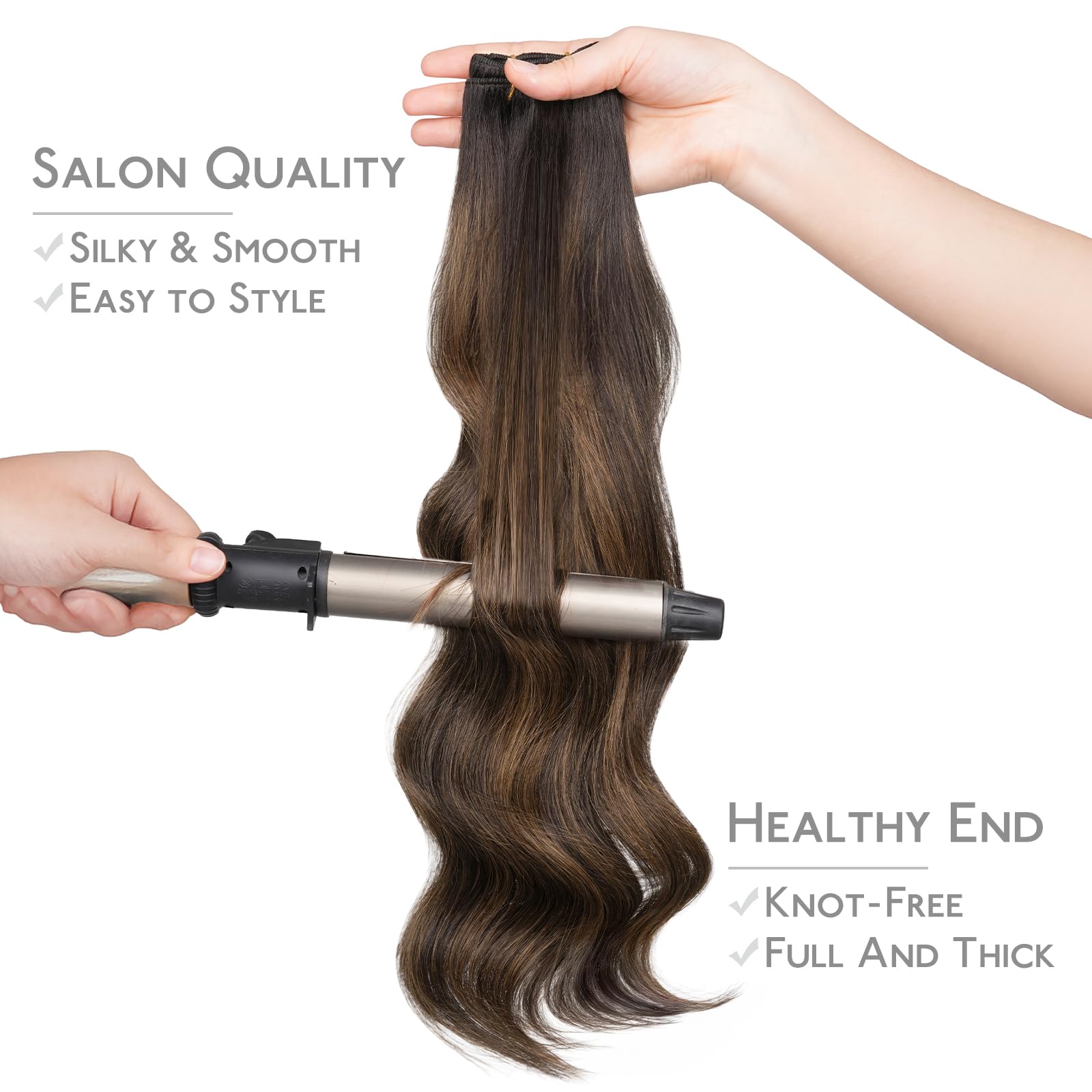 WENNALIFE Tressen Extensions Echthaar, 45cm 90g Dunkel Braun Tressen Echthaar zum Einnähen Echthaar Extensions Tressen Remy Haar Weft Echthaar Tressen Haarverlängerung Echthaar Sew In Hair Extensions | Haarverlängerung, 45,7 cm, 90 g, Balayage, Dunkelbrau