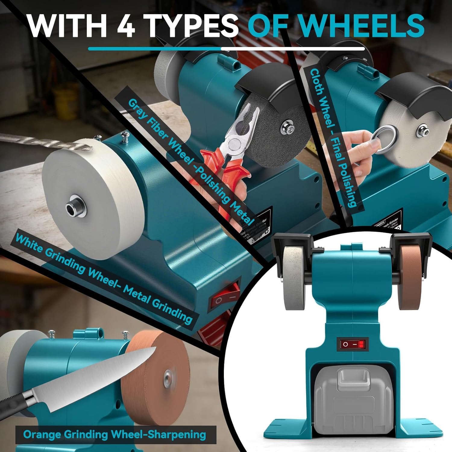 Mini Bench Grinder Polisher Compatible with Makita 18V Batteries, Electric Mini Sander for Crafts, Small Benchtop Grinding Machine for DIY, Metal, Wood, Jewelry Buffing