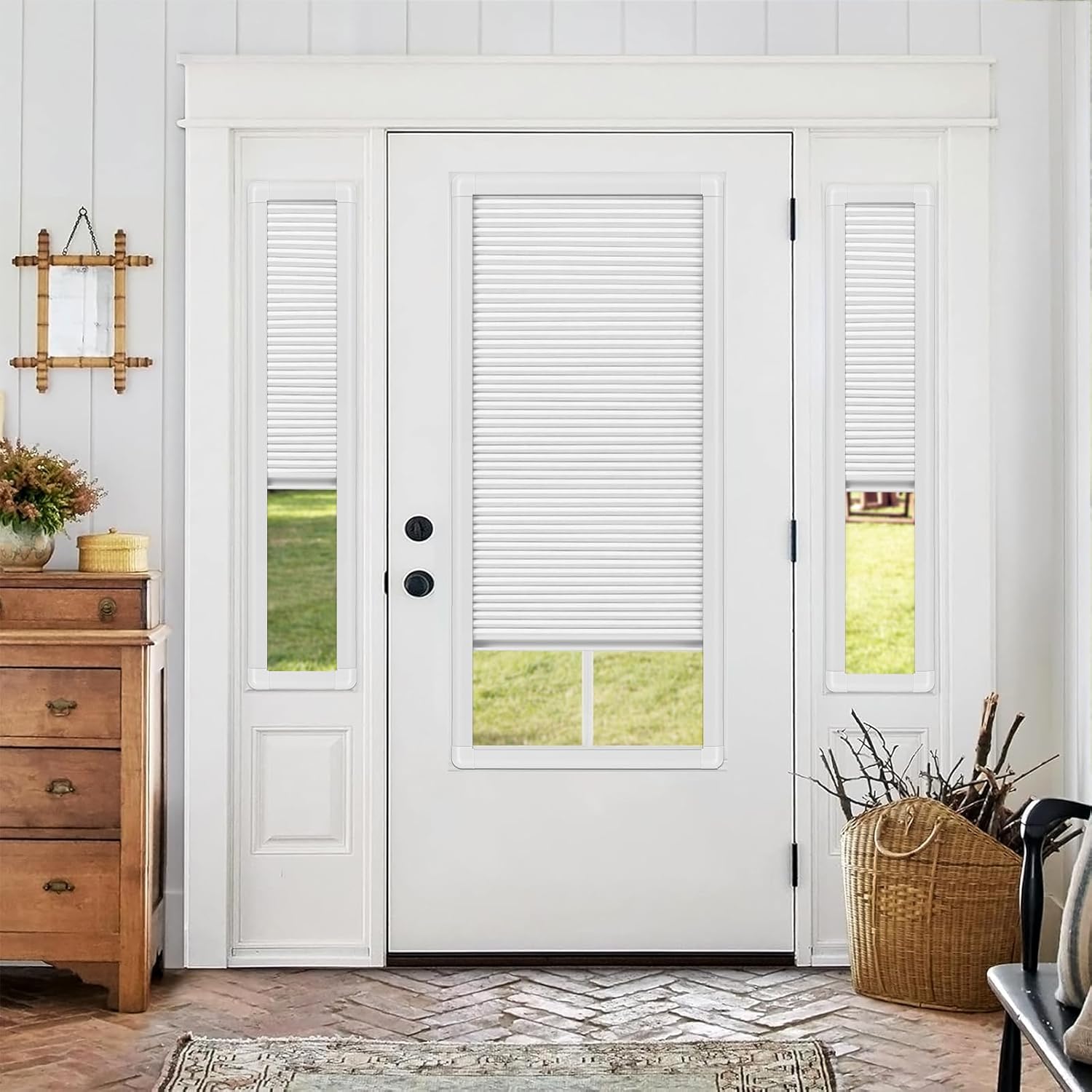 ACMEART Light Filtering Door Blinds Privacy Thermal Insulated Hidden Door Window Blinds Cellular Shades for Patio French Door Front Door Sidelight Window (Pure White)