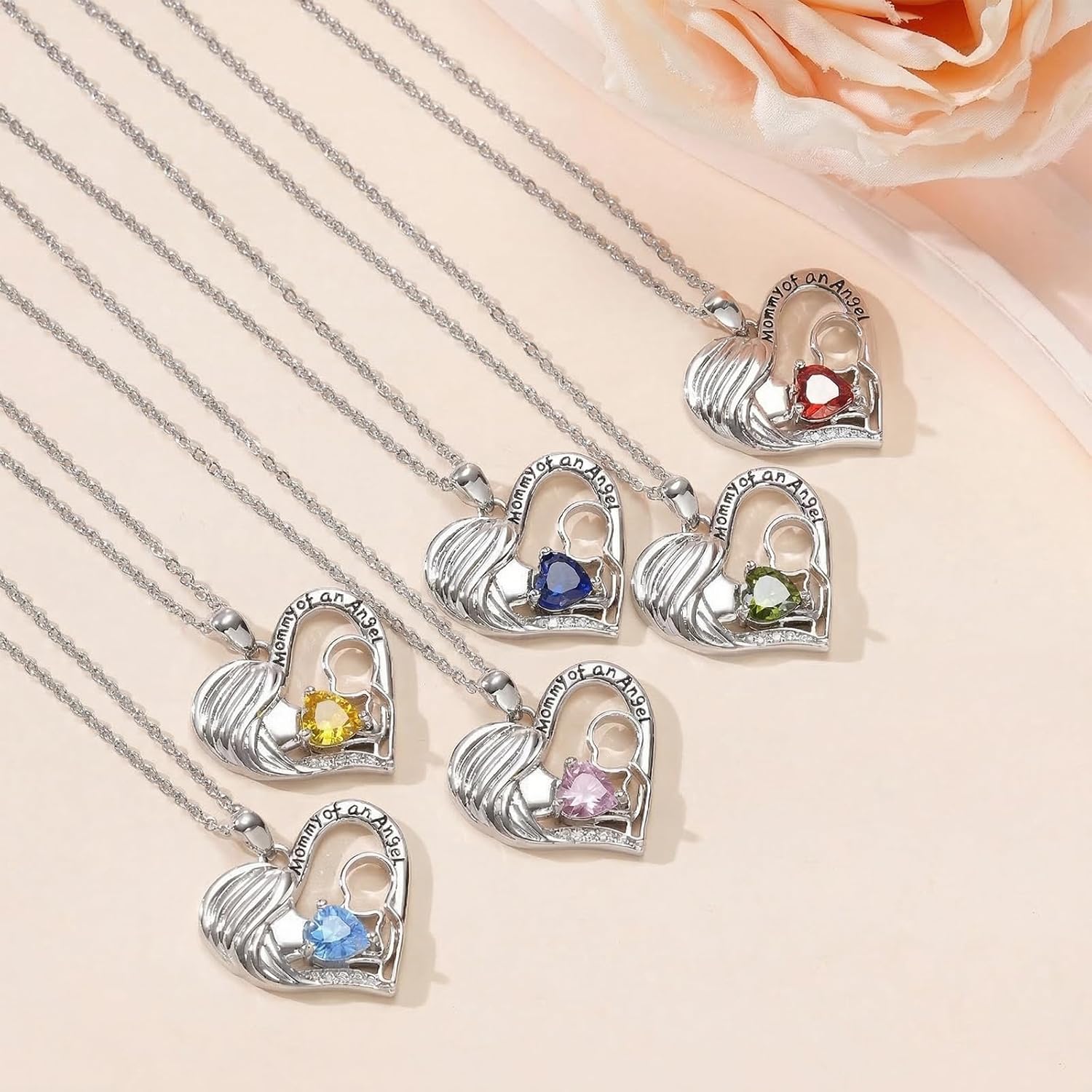 Miscarriage Gifts Mommy of An Angel Necklace for Mothers Women 14K White Gold Plated Miscarriage Heart Pendant with Birthstone Loss of Pregnancy Sympathy Jewelry Gifts