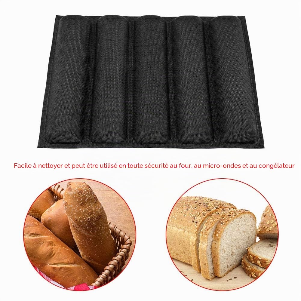 MAGT Moule à Pain Français Silicone, Moule à Baguette Silicone Moule Perforé Réutilisable Non Collé for Moules Perforé 5 Moules Utilisé pour Faire du Pain, de la Baguette