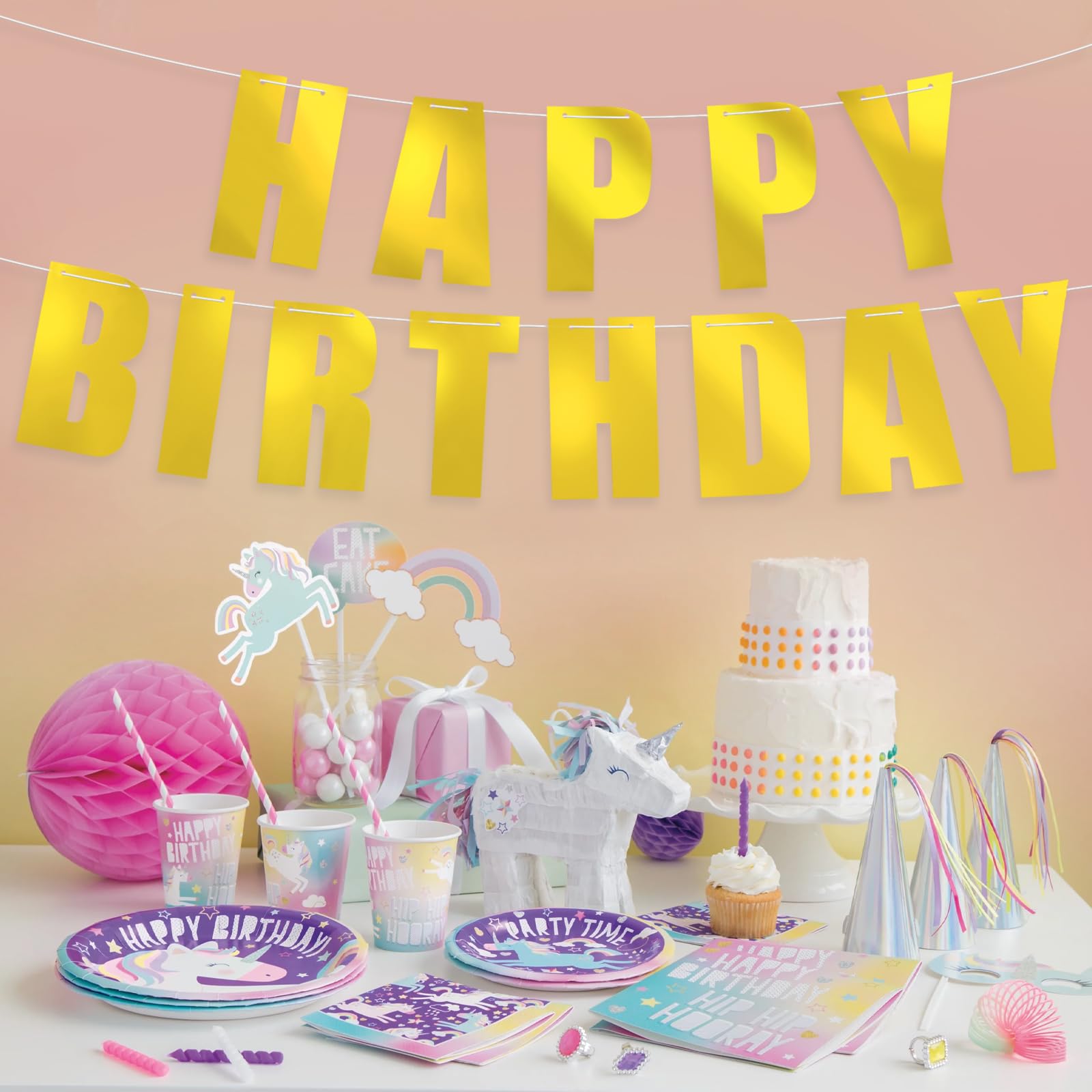 Cartel Feliz Cumpleaños Con Purpurina - Pancarta Preencordada Negro, 3m, Decoración Fiesta