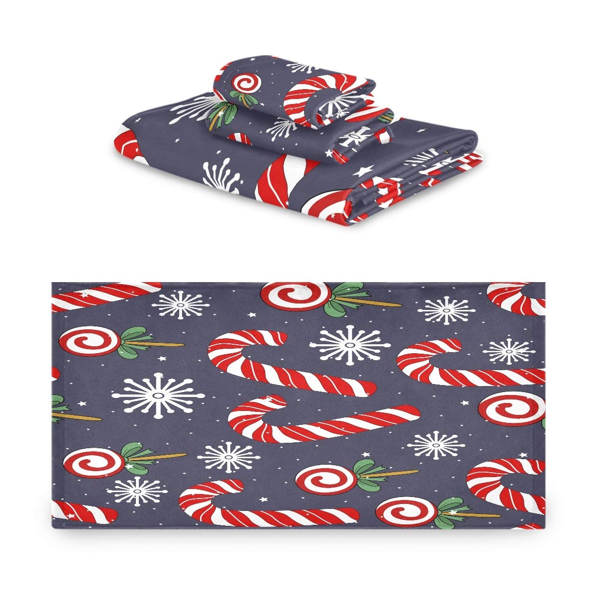 Caramelle Neve di Natale Set di Asciugamani per Bagno (1 Asciugamano da Bagno,1 Asciugamano per Le Mani,1 Salvietta) Asciugamani Altamente Assorbenti Resistenti agli Odori per Ragazzi Ragazze
