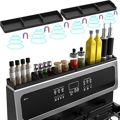 Vista 9 de Estante magnético para estufa para la parte posterior de la estufa, estante de especias de silicona de 30 pulgadas para organización de la cocina