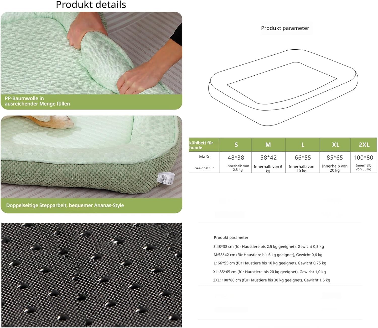 Kühlendes Hundebett, Kühle Kühlmatte Für Hunde & Katzen, 3D-Kühlbett Für Hunde，Grün：XL