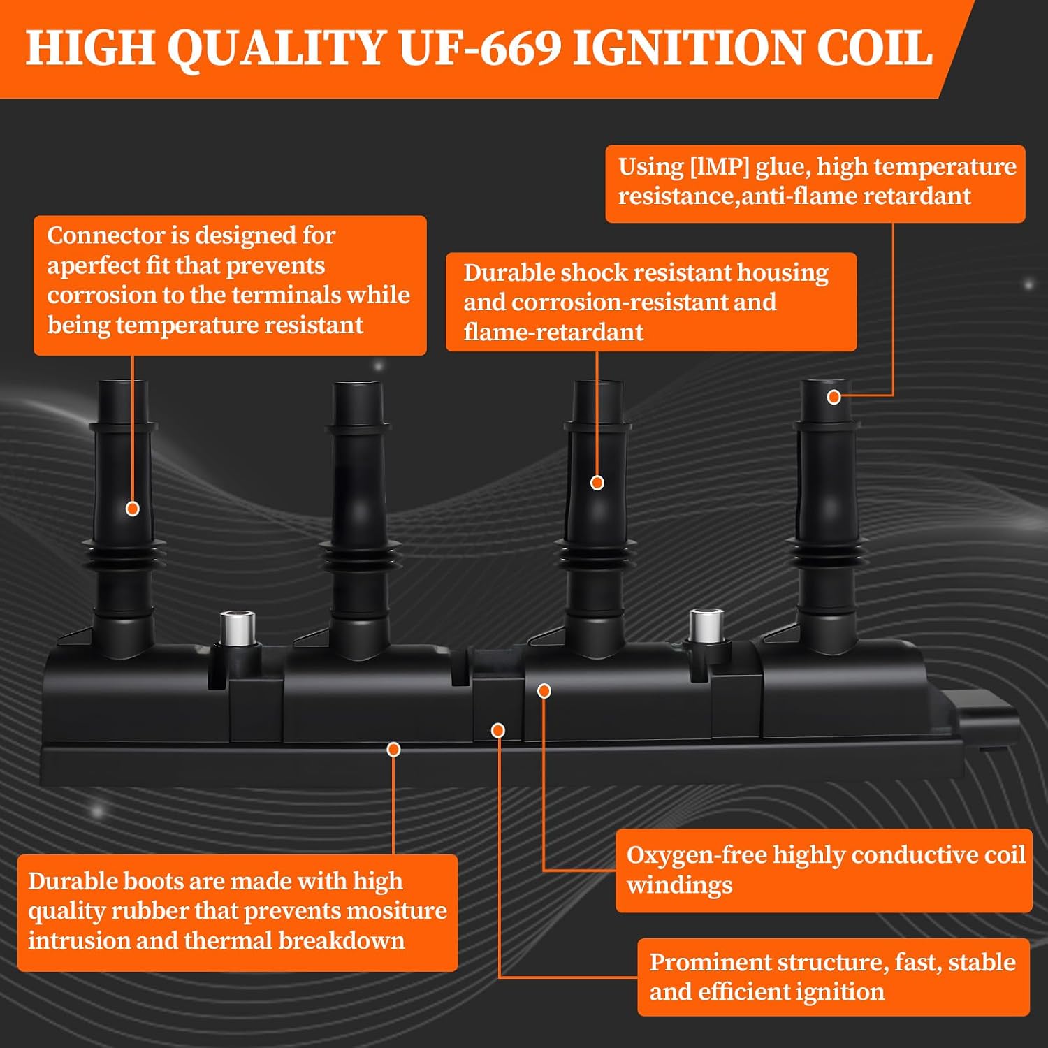 UF-669 Ignition Coil Pack and 1675 Spark Plugs Fit for Chevy Cruze Turbo 2011-2015, Sonic Turbo 2012-2020, Trax Turbo 2014-2020, Volt 2011-2015, Buick Encore, L4 1.4L, Replaces 55575499 55577898