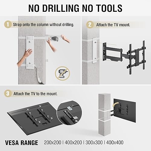 Miniatura 6 de CondoMounts Soporte de TV de movimiento completo  Soporte de TV de pilar  Soporte de TV para cenador  Soporte de TV redondo y cuadrado  Sin taladro