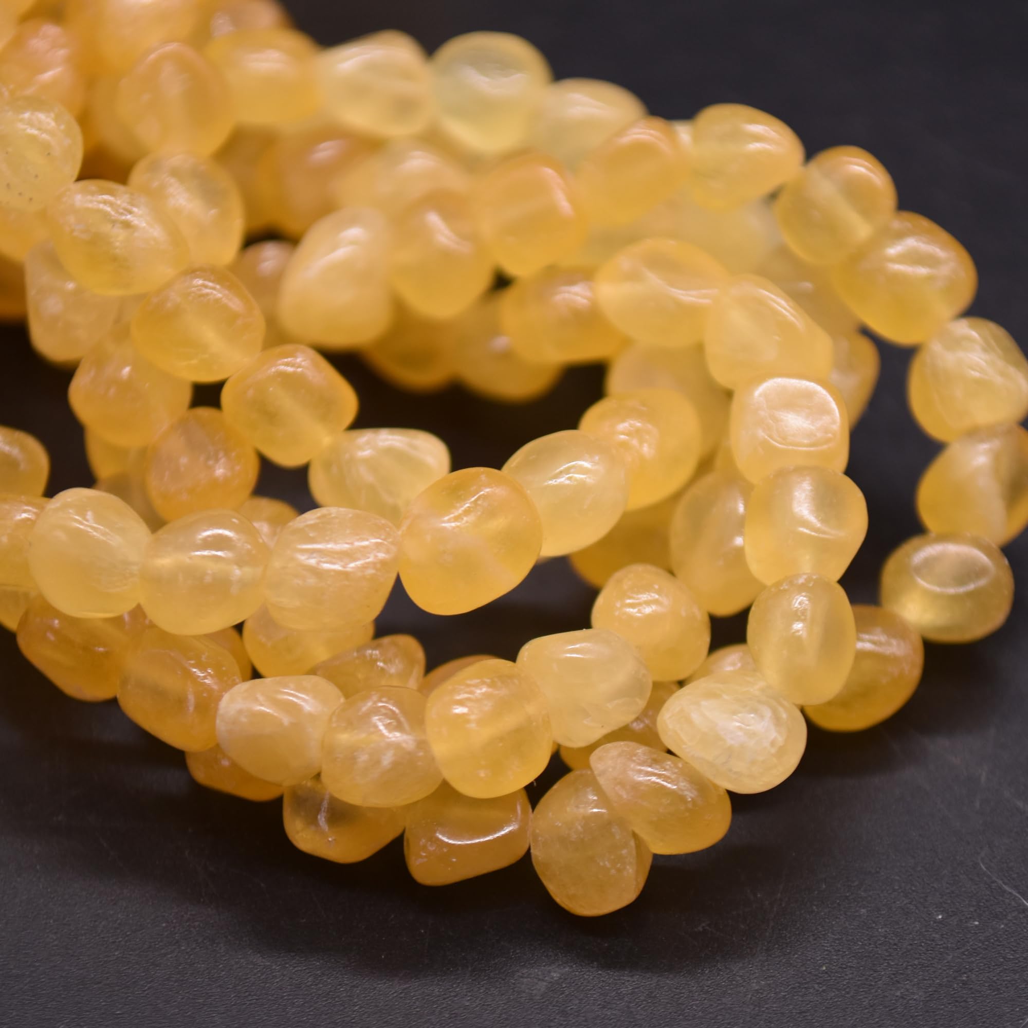 Grade A Natural Aragonite (Orange) Semi-Precious Gemstone Pebble Tumbledstone Nugget Beads - 5mm - 8mm - 15" Strand