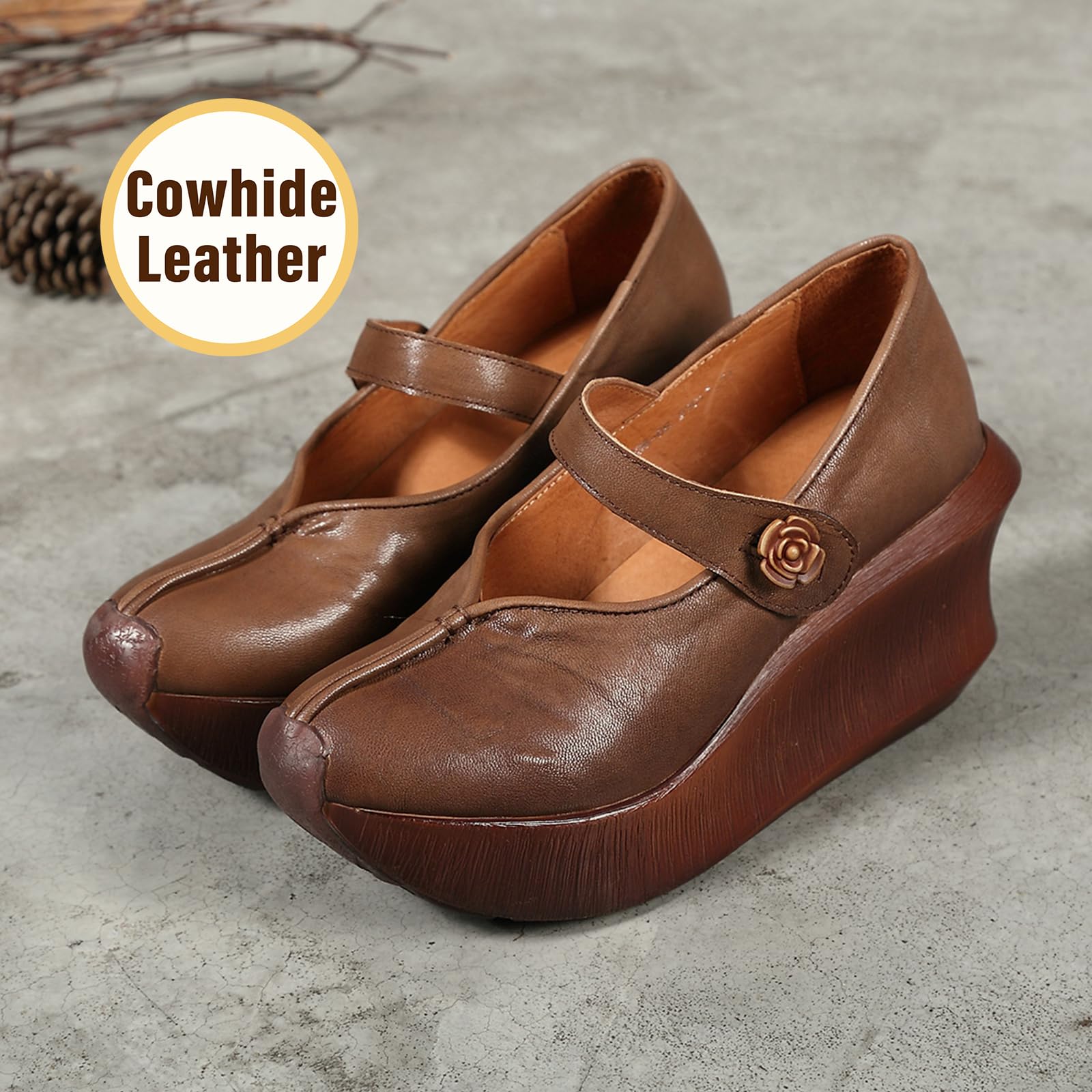 Zapatos Mary Jane Cuero Mujer Casual cuña | viajes de vacaciones, paseos campestres, ocasiones de compras, conjuntos diarios, forma de punta clásica