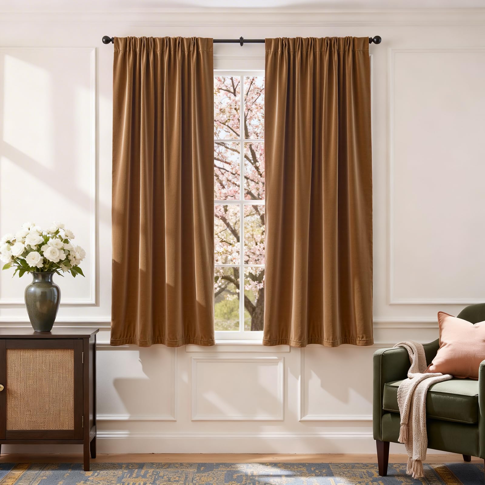 Velvet Curtains Gold Taupe 63" Thermal Insulated Home Decor Super Soft Luxury Drapes for Bedroom Rod Pocket Room Darkening Window Curtain for Living Room 2 Panels 52 by 63 Inch
