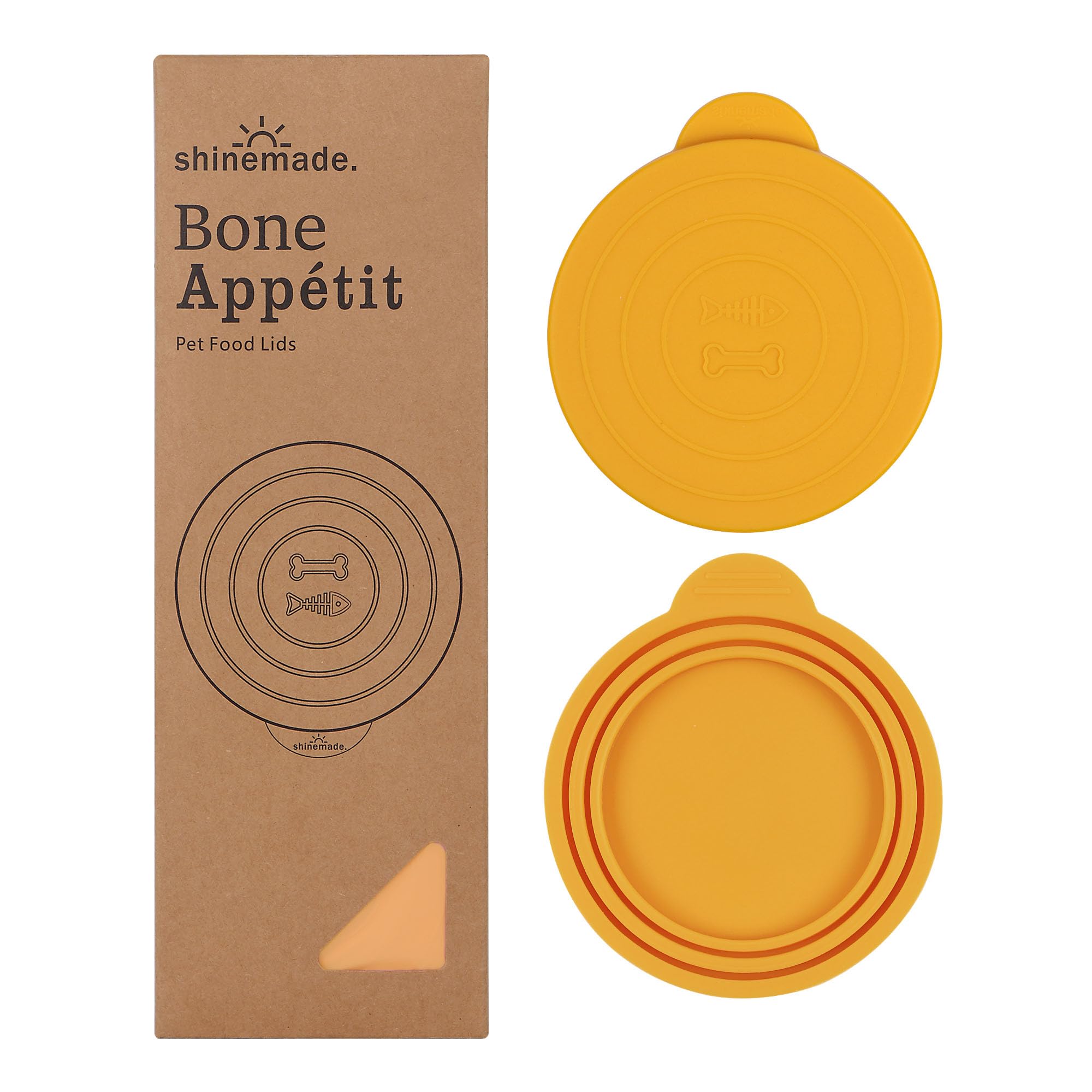 Silicone Pet Food Can Covers - Airtight Lids for Dog &amp; Cat Wet Food Storage, Bone Appetit Food Savers for Freshness (Yellow Mango 2 Pack)