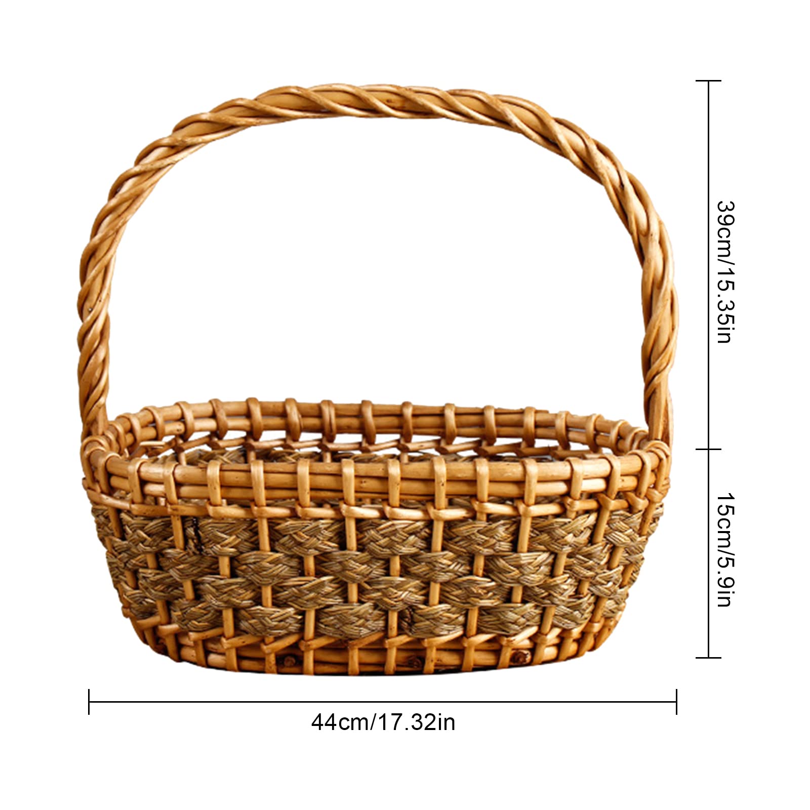 Fofetbfo Wicker Woven Basket with Handle, Wedding Flower Girl Basket, Rattan Fruit and Vegetable Picking Egg Storage Basket for Home Kitchen
