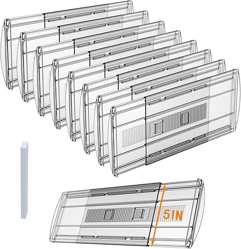 Paquete de 8 separadores de cajones ajustables para ropa, 5 pulgadas de alto expandibles de 13 a 22 pulgadas, separadores de plástico de