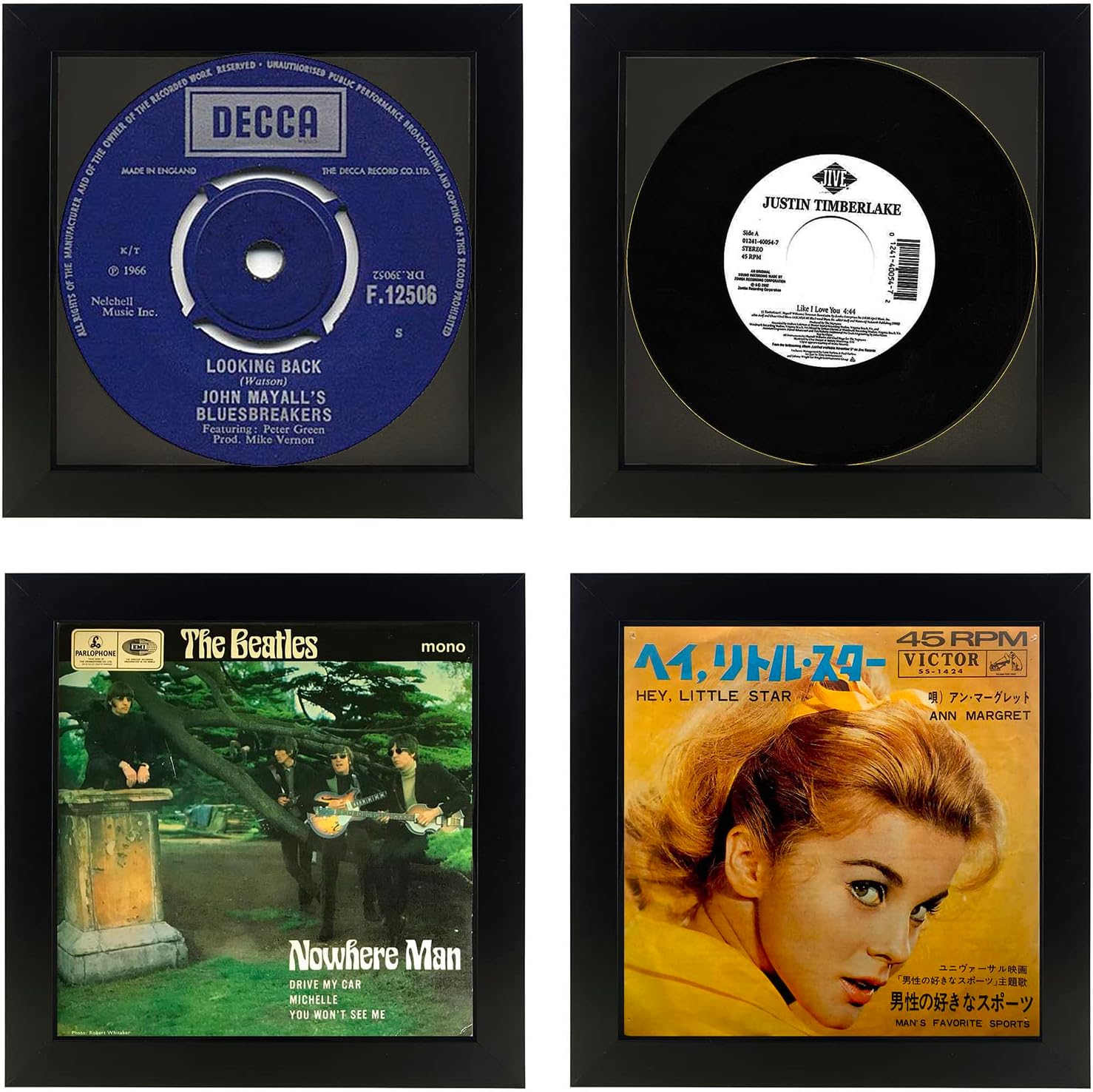 2 Pack, 45 Single 6 7/8" Vinyl Record Frame, Display 45 rpm Vinyl Record with Mat or 7" 45 rpm Vinyl Sleeve Art without mat, Wall & Tabletop Display